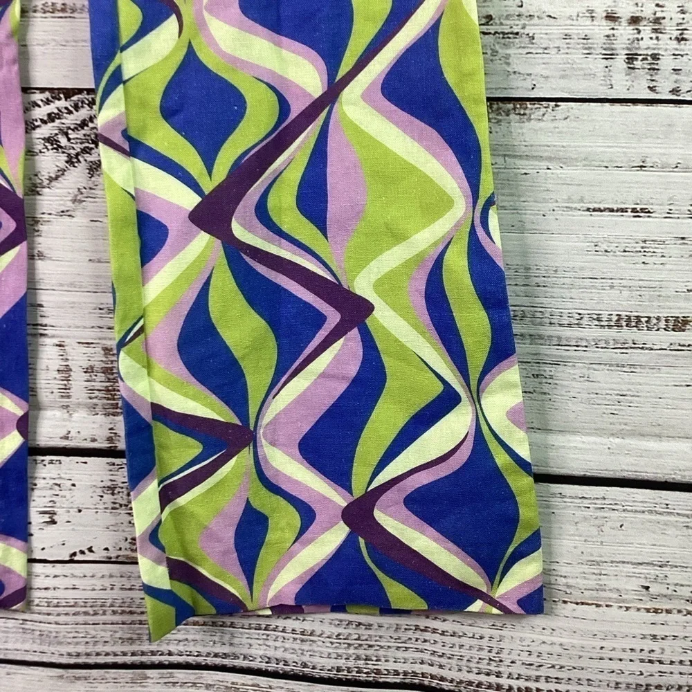 ZARA RETRO SIZE XS BLUE GREEN FLARED SUMMER PANTS SWIRL SPRING VACATION NWT‎